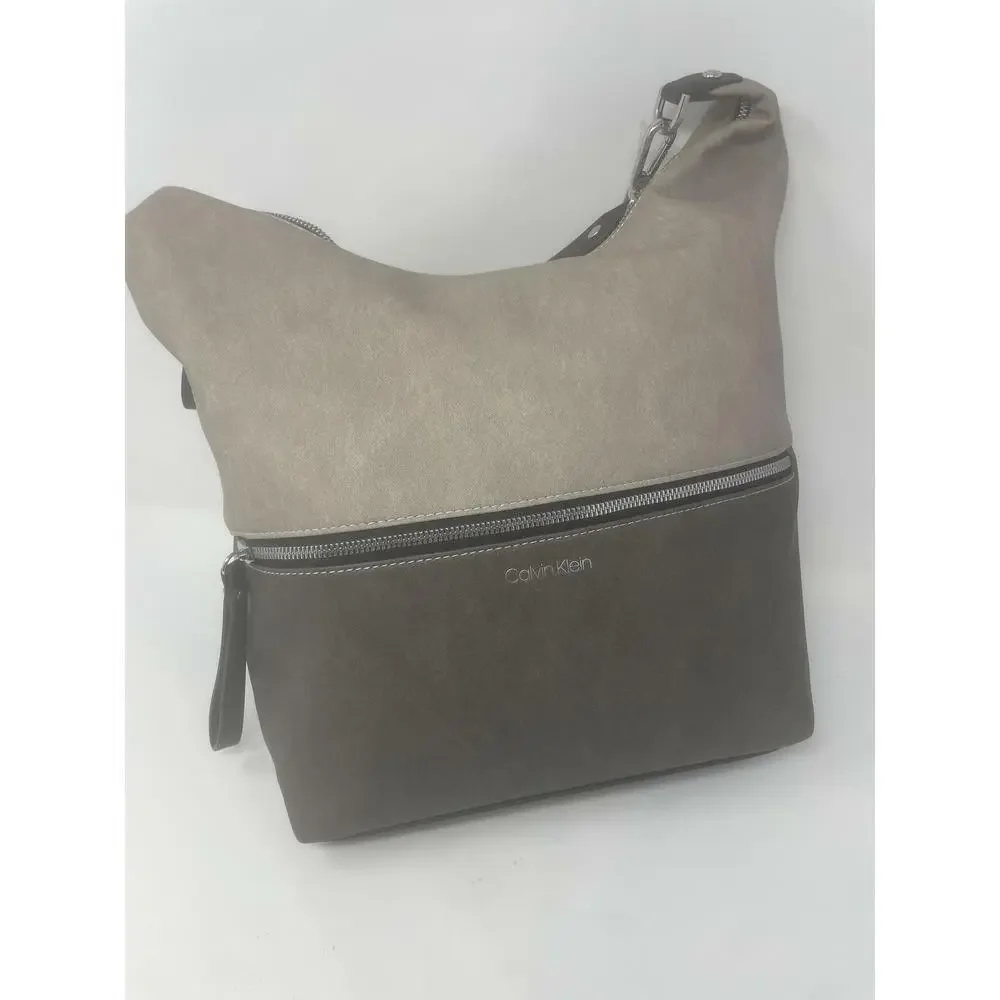 Calvin Klein Women's Elaine Hobo Large Shoulder Bag Grey Combo/Silver Small Size